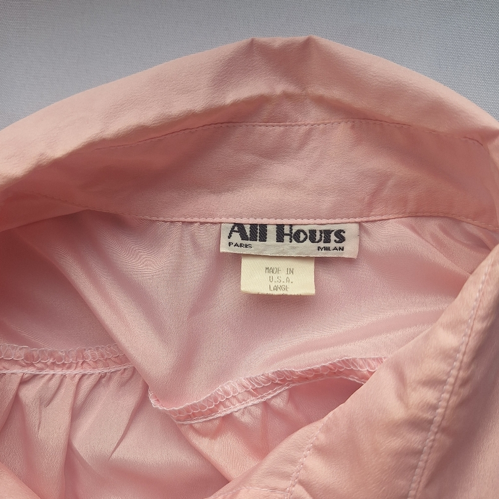 80s Sheer Silky Polyester Soft Pink Button Up Blouse All Hours Summer Layering - Picture 5 of 9